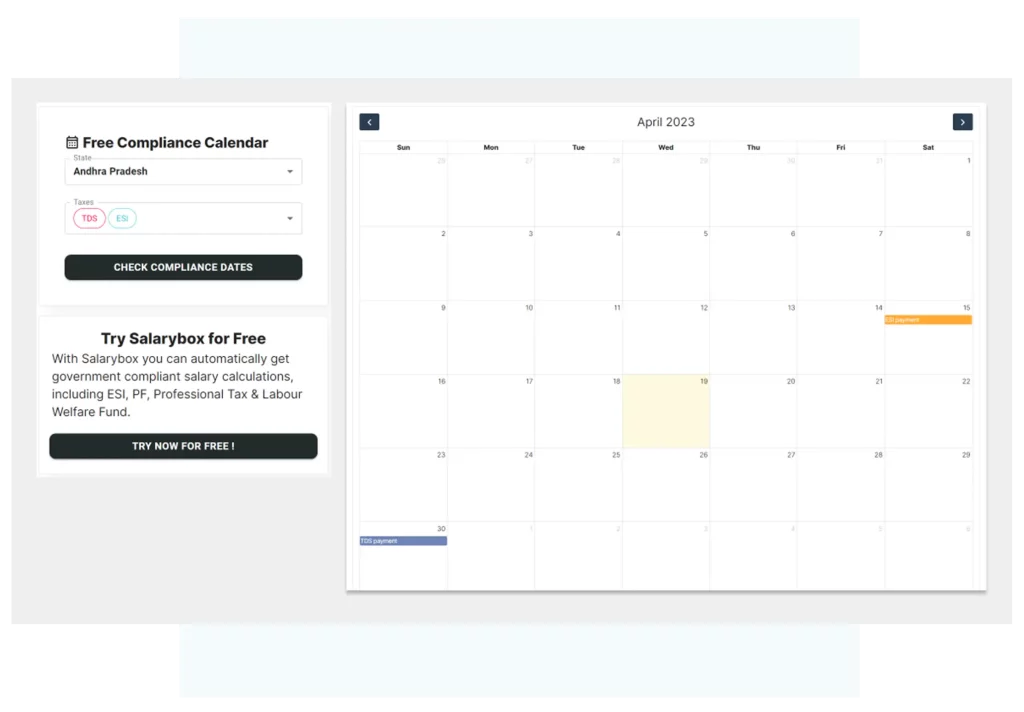 Compliance calendar
